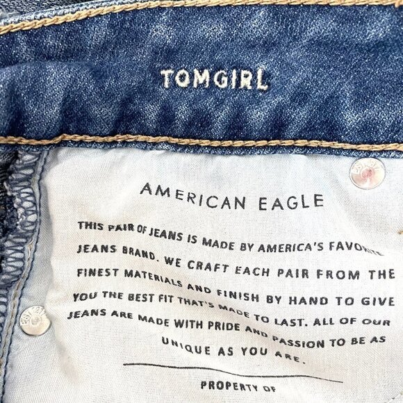 American Eagle Women's Tomgirl Jeans Button Fly Distressed Straight Leg size 0 - Picture 7 of 10
